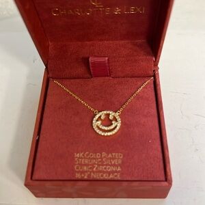 Necklace - smiley - 14K gold plated, sterling, CZs - (#0511)